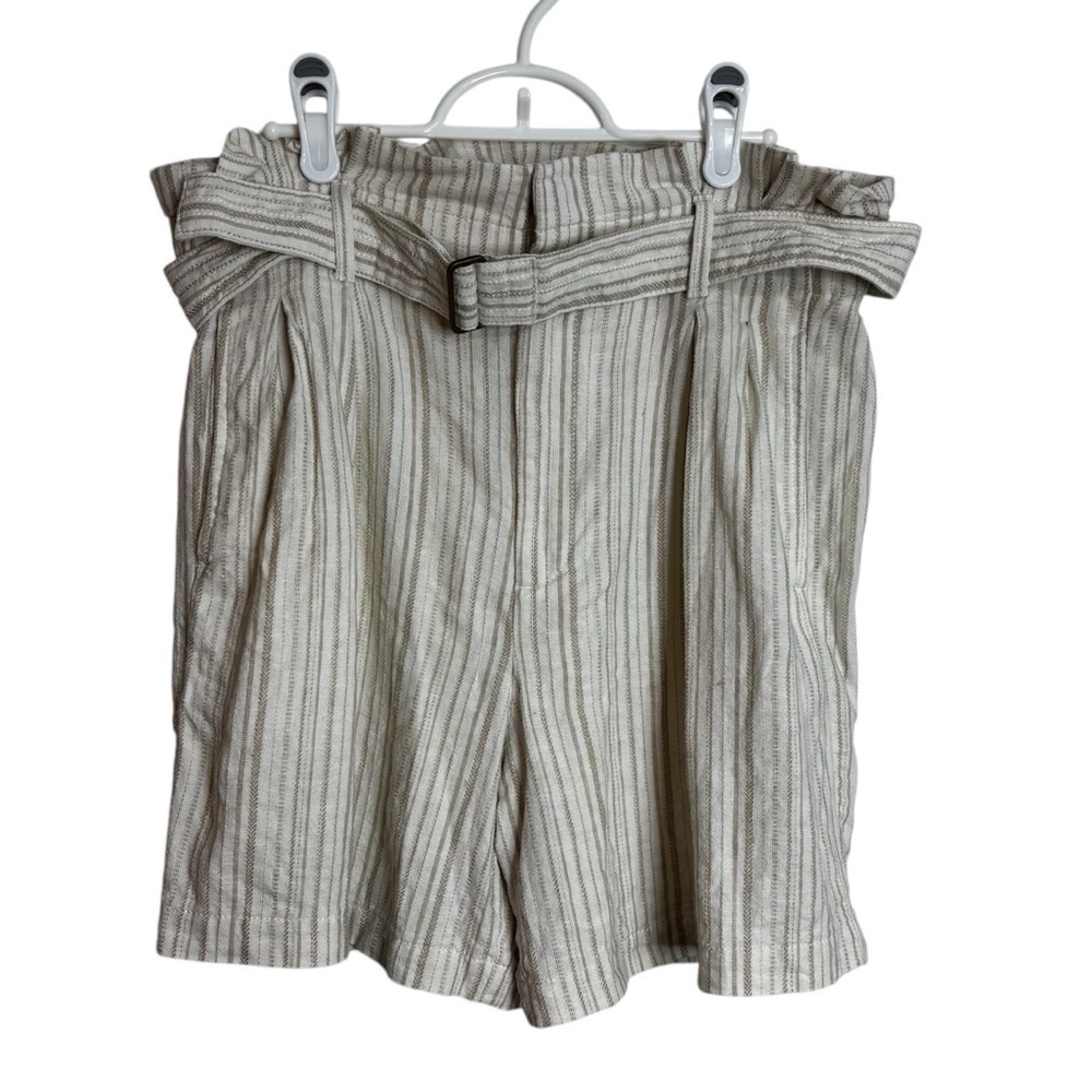 💐Banana Republic High Waist Beige Striped Shorts Women’s 8 Paper Bag Waist Tie